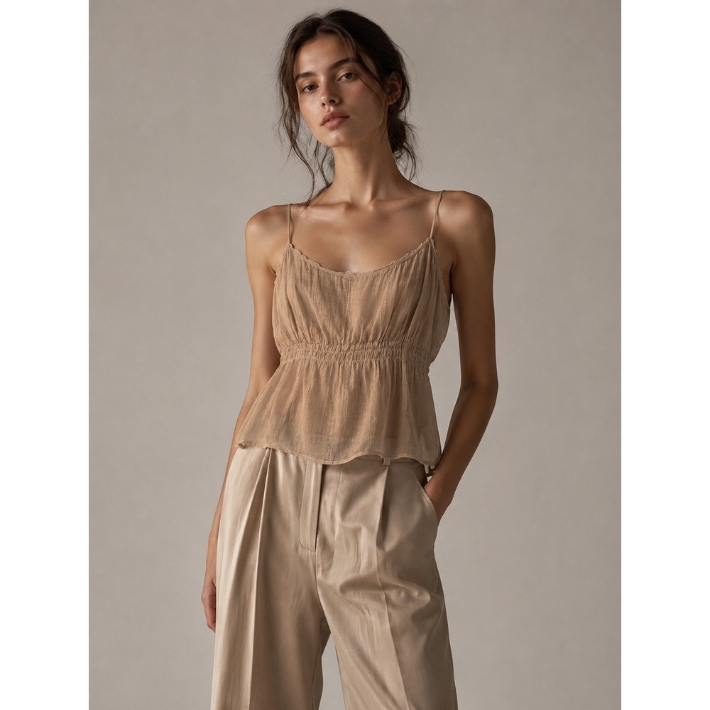 Dosa Semi Sheer Cotton Gauze Tan Cami Tank Size 3 M Minimalist Designer Neutral